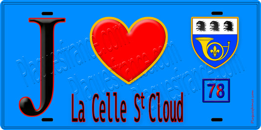 Plaque métal décorative  J' ❤️ La Celle-Saint-Cloud, Yvelines (78) fond bleu