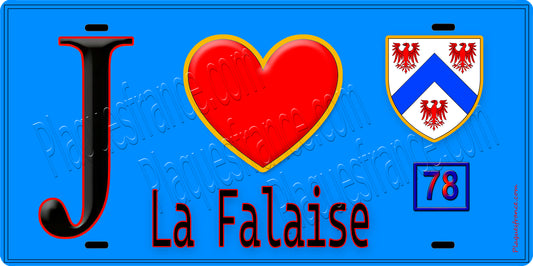 Plaque métal décorative  J' ❤️ La Falaise, Yvelines (78) fond beu