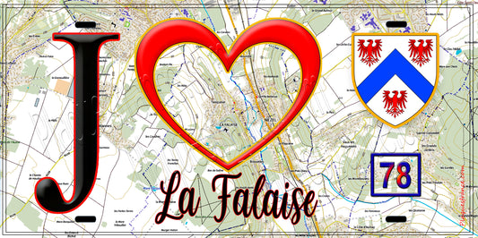 Plaque métal décorative  J' ❤️ La Falaise, Yvelines (78) fond carte