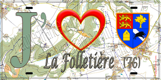 Plaque métal décorative 15X30 J' ❤️ La Folletière, Seine Maritime (76)