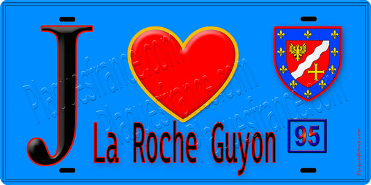 Plaque métal décorative  J' ❤️La Roche Guyon, Val d'Oise (95) bleu