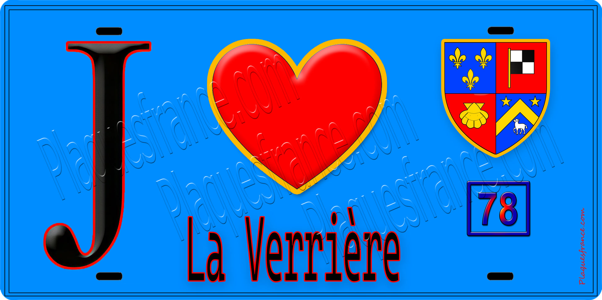 Plaque métal décorative  J' ❤️ La Verrière, Yvelines (78) fond beu