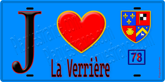 Plaque métal décorative  J' ❤️ La Verrière, Yvelines (78) fond beu