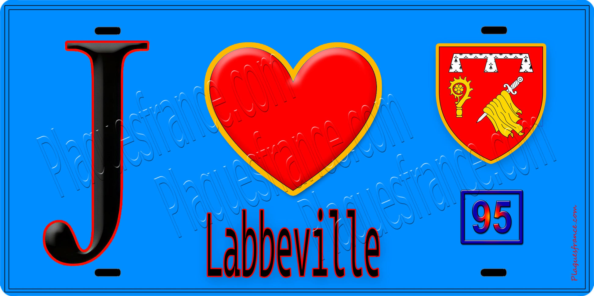 Plaque métal décorative  J' ❤️Labbeville, Val d'Oise (95) fond bleu