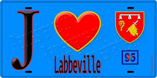 Plaque métal décorative  J' ❤️Labbeville, Val d'Oise (95) fond bleu