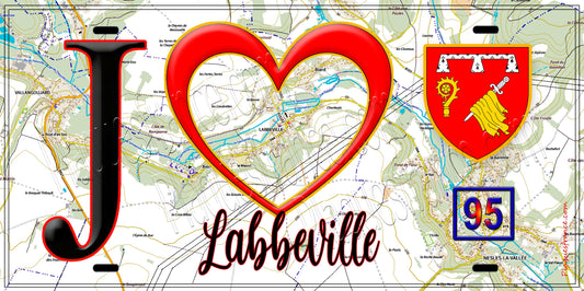 Plaque métal décorative  J' ❤️Labbeville, Val d'Oise (95) fond carte