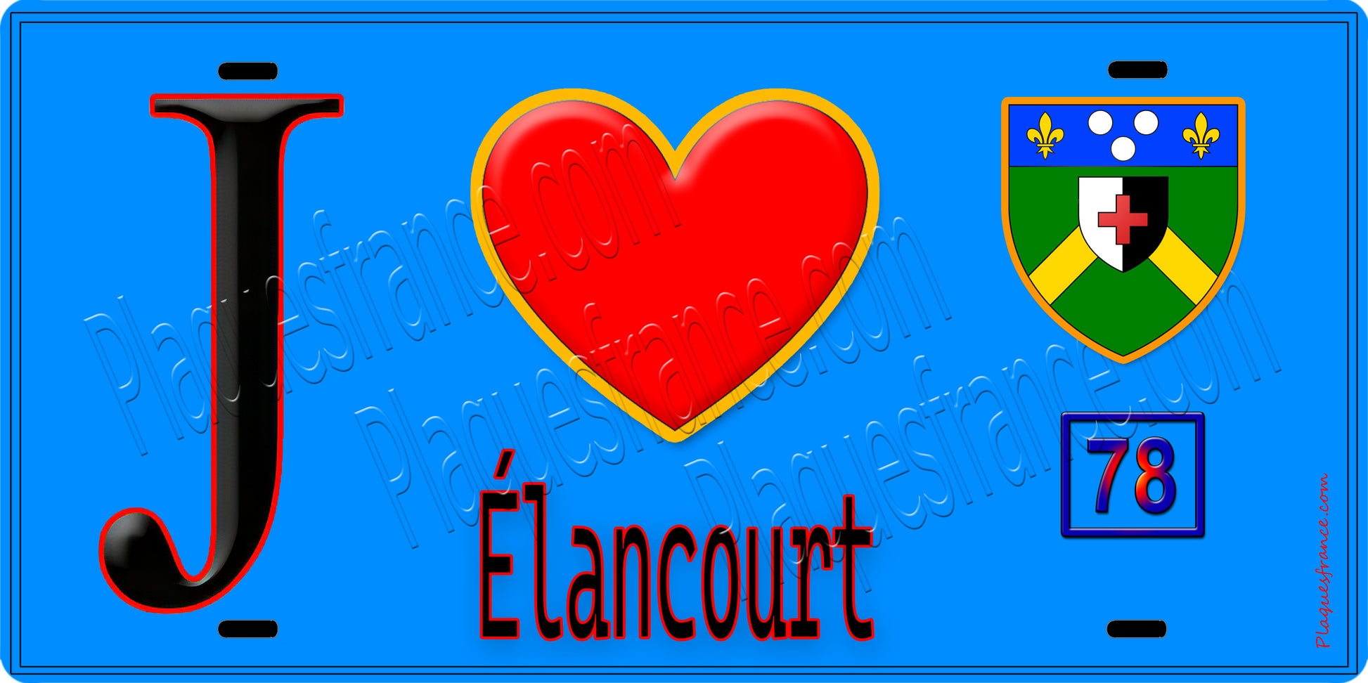 Plaque métal décorative  J' ❤️ Élancourt, Yvelines (78) fond bleu