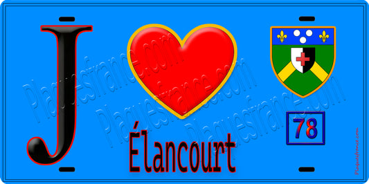 Plaque métal décorative  J' ❤️ Élancourt, Yvelines (78) fond bleu