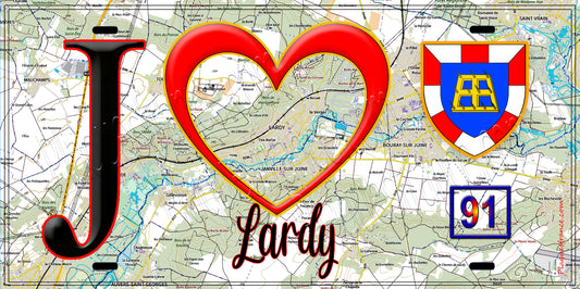 Plaque métal décorative  J' ❤️Lardy, Essonne (91) fond carte
