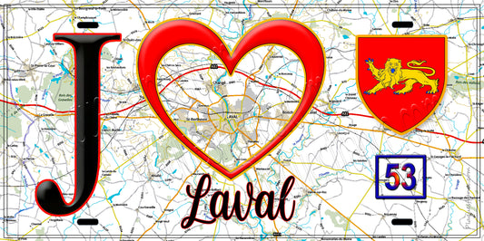 Plaque métal décorative  J' ❤️ Laval, Mayenne (53)