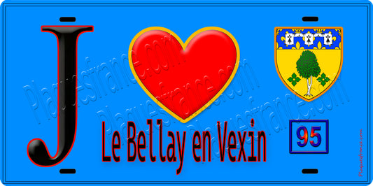 Plaque métal décorative  J' ❤️Le Bellay-en-Vexin, Val d'Oise (95) fond bleu