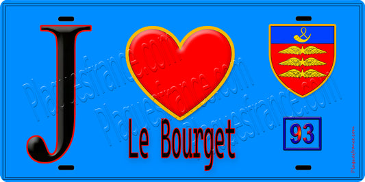 Plaque métal décorative  J' ❤️Le Bourget, Seine Saint Denis (93) fond bleu