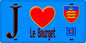 Plaque métal décorative  J' ❤️Le Bourget, Seine Saint Denis (93) fond bleu