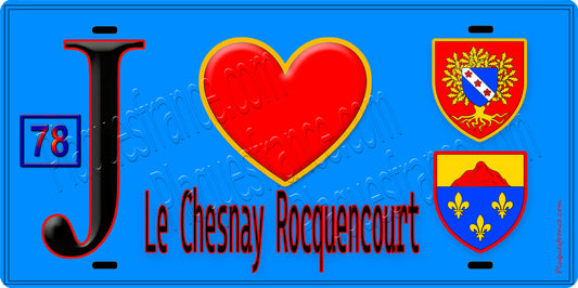 Plaque métal décorative  J' ❤️ Le Chesnay-Rocquencourt, Yvelines (78) fond bleu