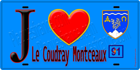 Plaque métal décorative  J' ❤️Le Coudray-Montceaux, Essonne (91) fond bleu