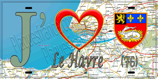 Plaque métal décorative 15X30 J' ❤️ Le Havre, Seine Maritime (76)