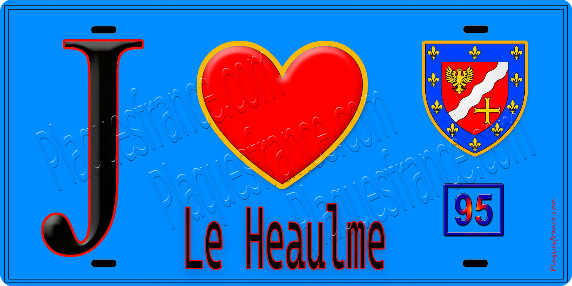 Plaque métal décorative  J' ❤️Le Heaulme, Val d'Oise (95) fond bleu