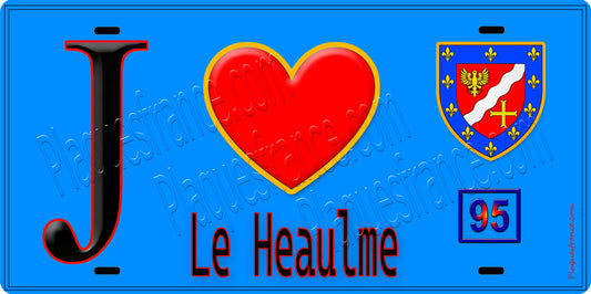 Plaque métal décorative  J' ❤️Le Heaulme, Val d'Oise (95) fond bleu