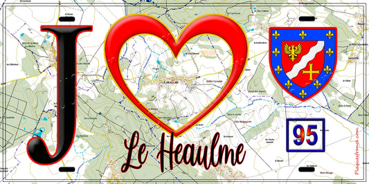 Plaque métal décorative  J' ❤️Le Heaulme, Val d'Oise (95) fond carte