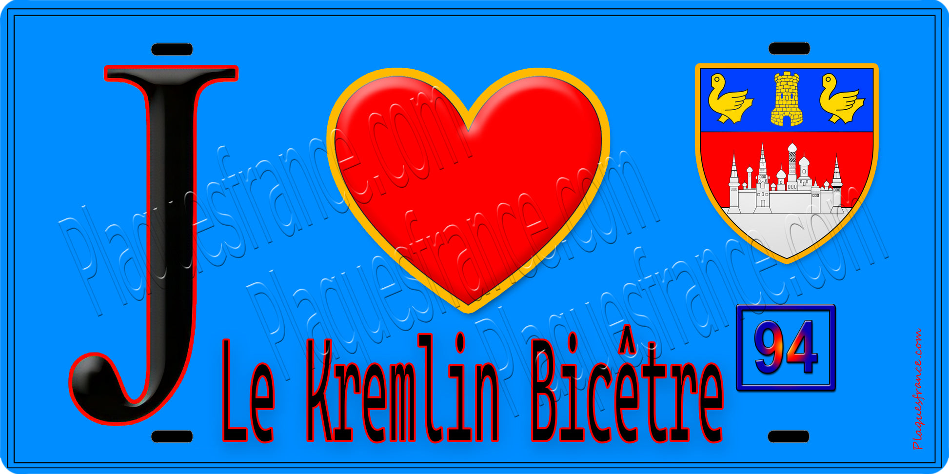 Plaque métal décorative  J' ❤️Le Kremlin-Bicêtre, Val de Marne (94) fond bleu