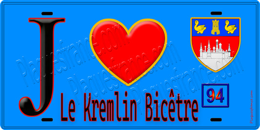 Plaque métal décorative  J' ❤️Le Kremlin-Bicêtre, Val de Marne (94) fond bleu