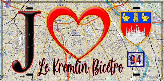 Plaque métal décorative  J' ❤️Le Kremlin-Bicêtre, Val de Marne (94) - Plaquesfrance.com