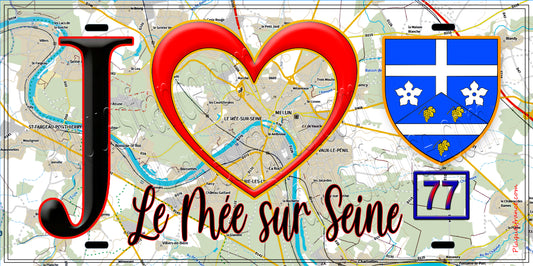 Plaque métal décorative  J' ❤️Le Mée-sur-Seine, Seine et Marne (77) fond carte