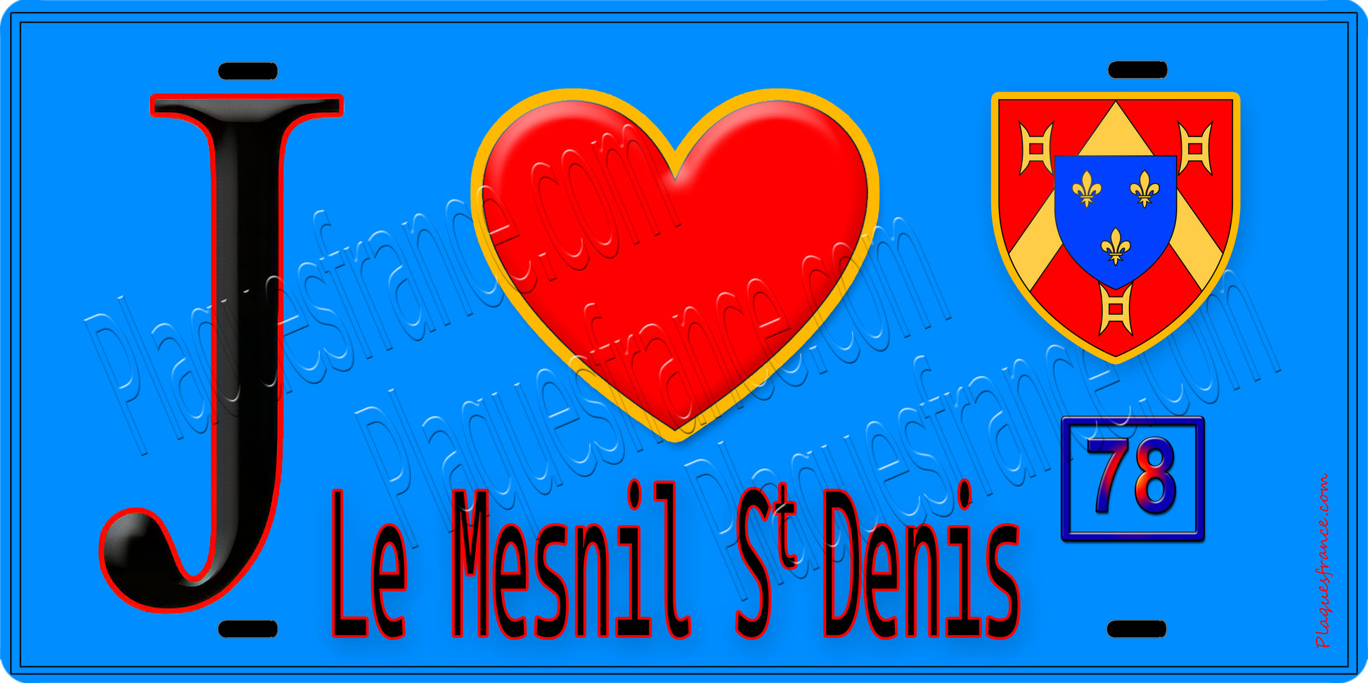 Plaque métal décorative  J' ❤️ Le Mesnil-Saint-Denis, Yvelines (78) fond bleu