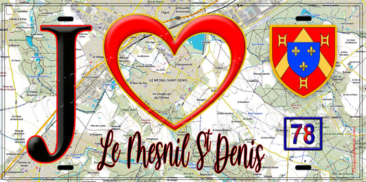 Plaque métal décorative  J' ❤️ Le Mesnil-Saint-Denis, Yvelines (78) fond carte