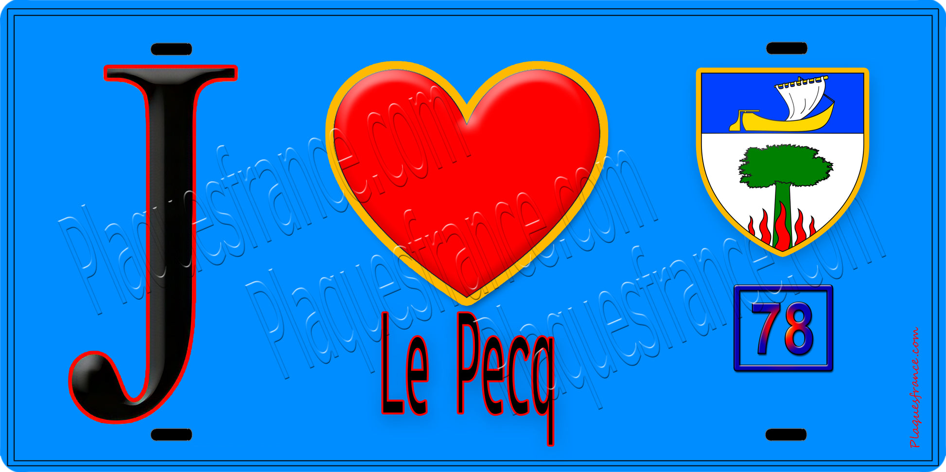 Plaque métal décorative  J' ❤️ Le Pecq, Yvelines (78) fond bleu