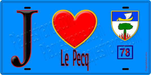 Plaque métal décorative  J' ❤️ Le Pecq, Yvelines (78) fond bleu