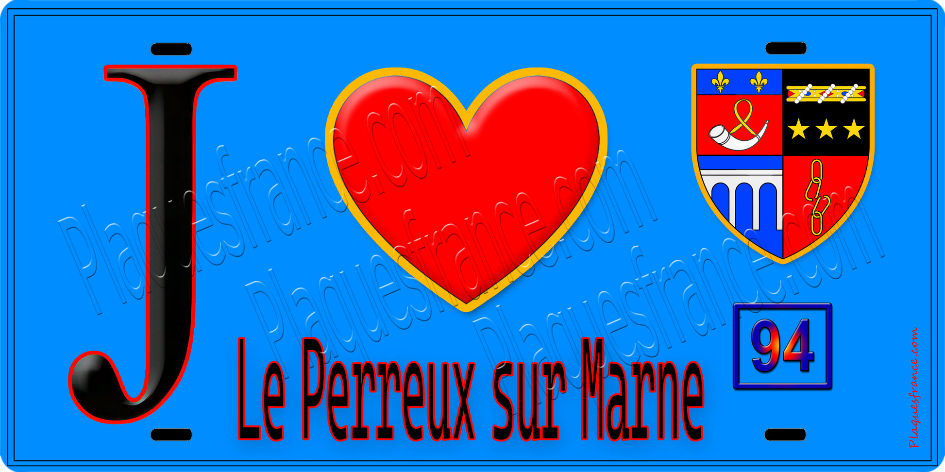 Plaque métal décorative  J' ❤️Le Perreux-sur-Marne, Val de Marne (94) fond bleu