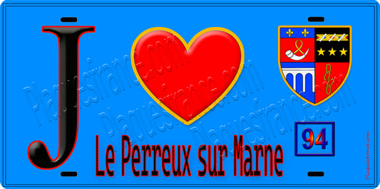Plaque métal décorative  J' ❤️Le Perreux-sur-Marne, Val de Marne (94) fond bleu