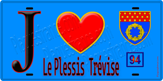 Plaque métal décorative  J' ❤️Le Plessis-Trévise, Val de Marne (94) fond bleu