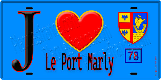 Plaque métal décorative  J' ❤️ Le Port-Marly, Yvelines (78) fond bleu