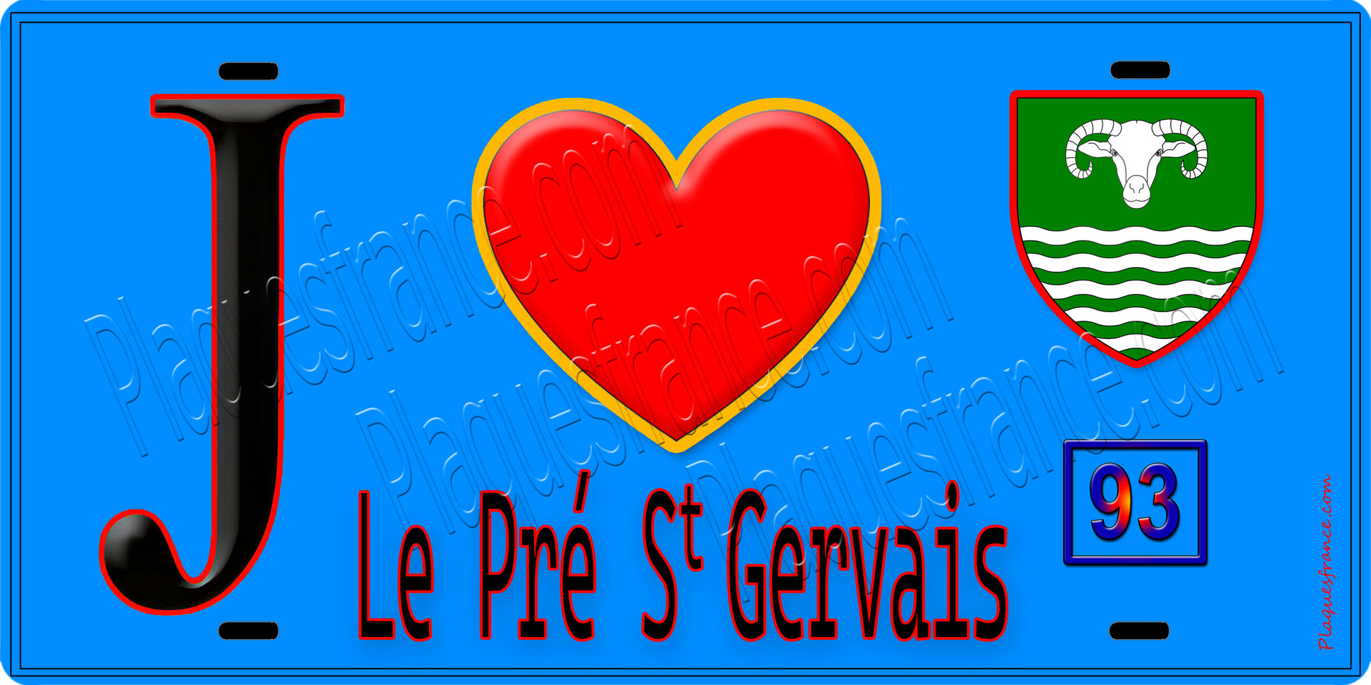 Plaque métal décorative  J' ❤️Le Pré-Saint-Gervais, Seine Saint Denis (93) fond bleu