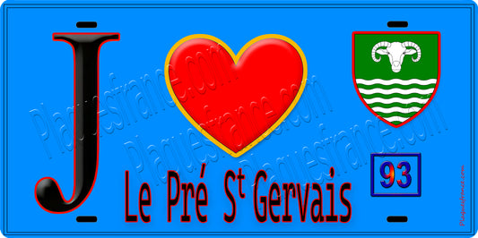 Plaque métal décorative  J' ❤️Le Pré-Saint-Gervais, Seine Saint Denis (93) fond bleu