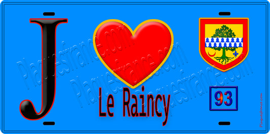 Plaque métal décorative  J' ❤️Le Raincy, Seine Saint Denis (93) fond bleu