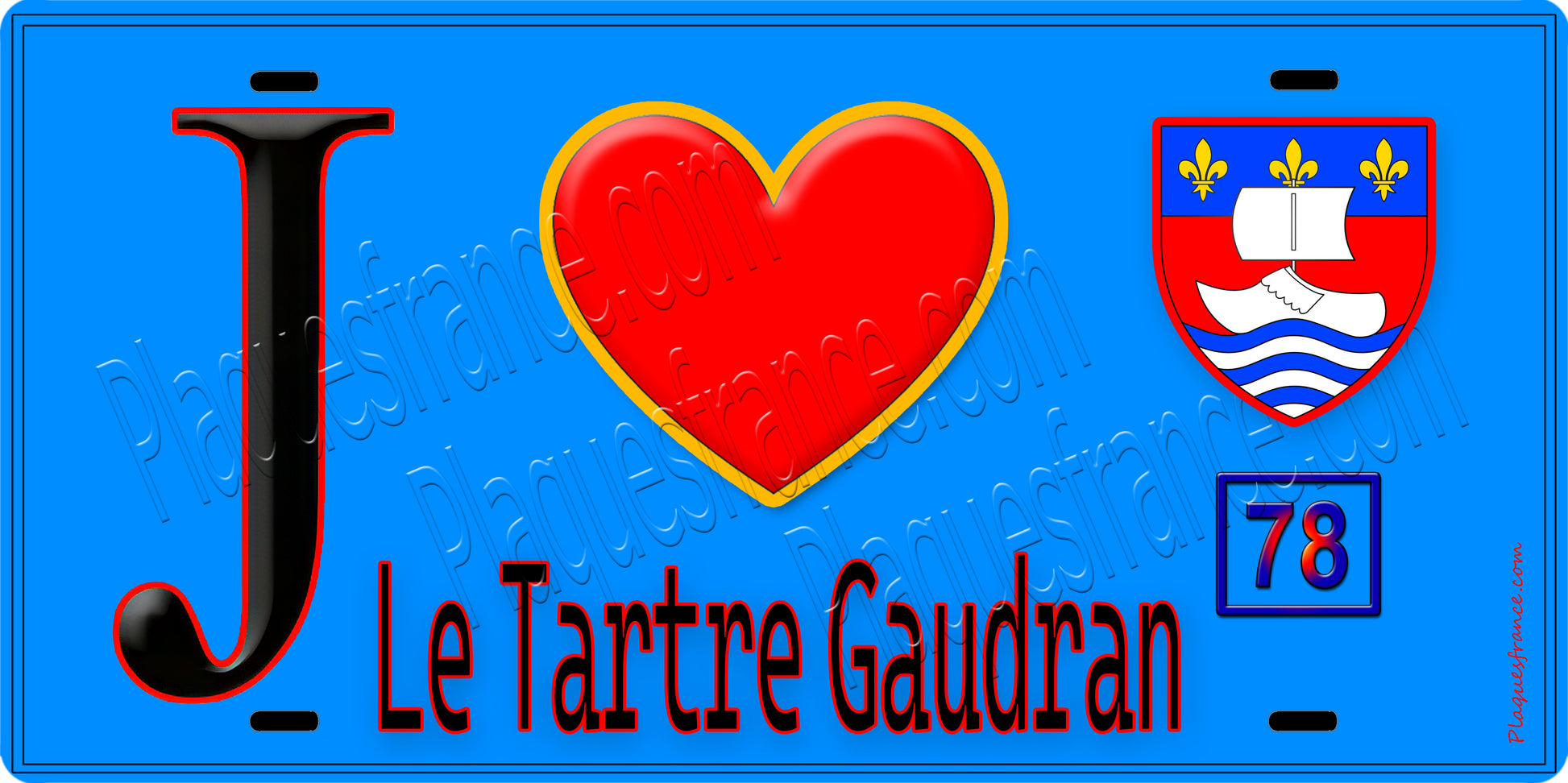 Plaque métal décorative  J' ❤️ Le Tartre-Gaudran, Yvelines (78) fond bleu