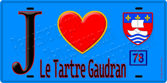 Plaque métal décorative  J' ❤️ Le Tartre-Gaudran, Yvelines (78) fond bleu