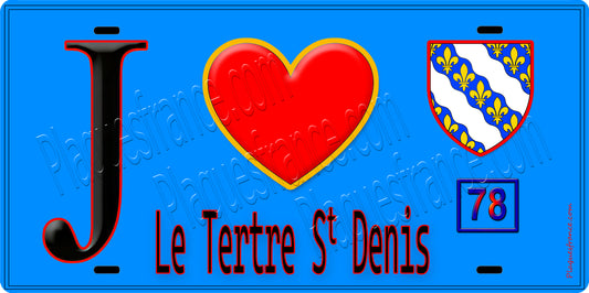 Plaque métal décorative  J' ❤️ Le Tertre-Saint-Denis, Yvelines (78) fond bleu