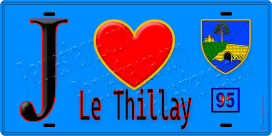 Plaque métal décorative  J' ❤️Le Thillay, Val d'Oise (95) fond bleu