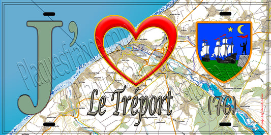 Plaque métal décorative  J' ❤️ Le Tréport, Seine Maritime (76) géo