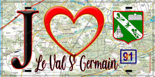 Plaque métal décorative  J' ❤️Le Val-Saint-Germain, Essonne (91) fond carte