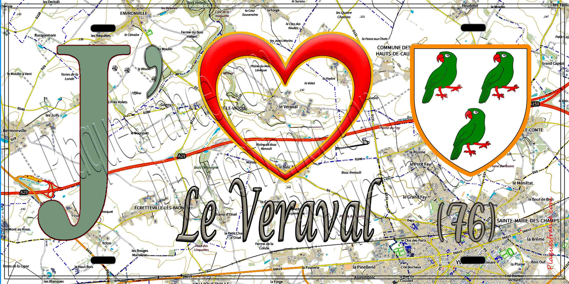 Plaque métal décorative 15X30 J' ❤️ Le Veraval , Seine Maritime (76) géo