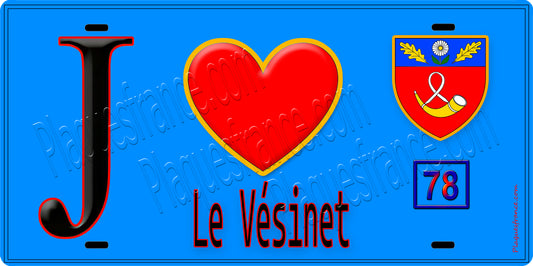 Plaque métal décorative  J' ❤️ Le Vésinet, Yvelines (78) fond bleu