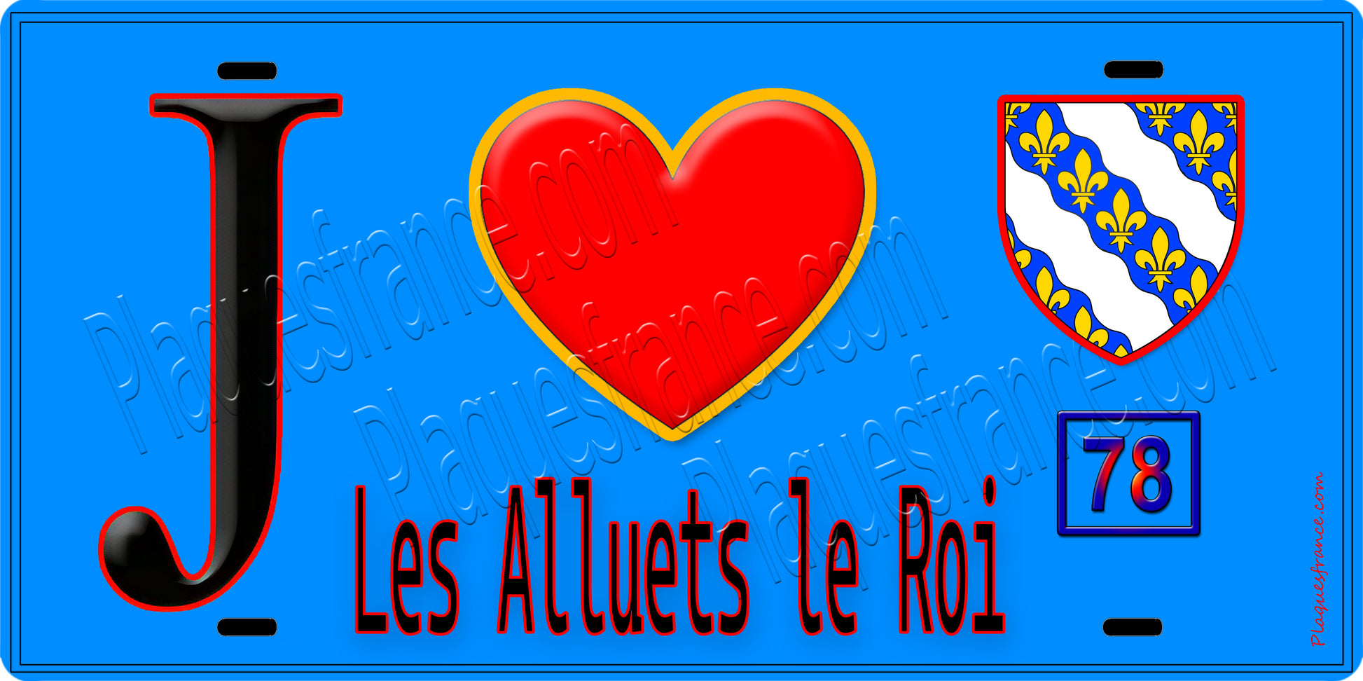 Plaque métal décorative  J' ❤️ Les Alluets-le-Roi, Yvelines (78) fond bleu