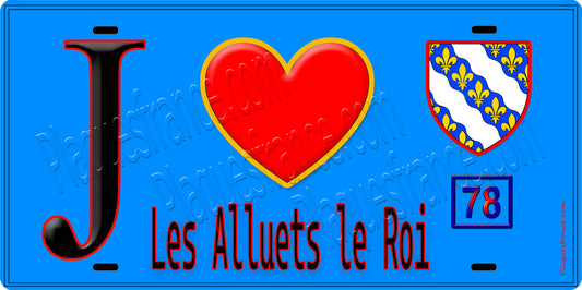 Plaque métal décorative  J' ❤️ Les Alluets-le-Roi, Yvelines (78) fond bleu