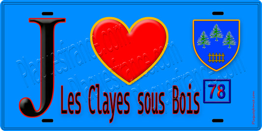Plaque métal décorative  J' ❤️ Les Clayes-sous-Bois, Yvelines (78) fond bleu