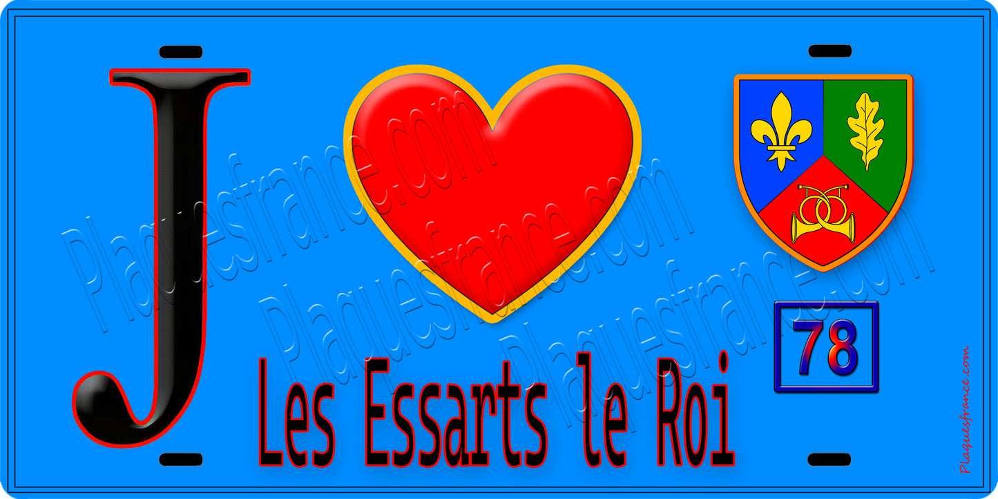 Plaque métal décorative  J' ❤️ Les Essarts-le-Roi, Yvelines (78) fond bleu